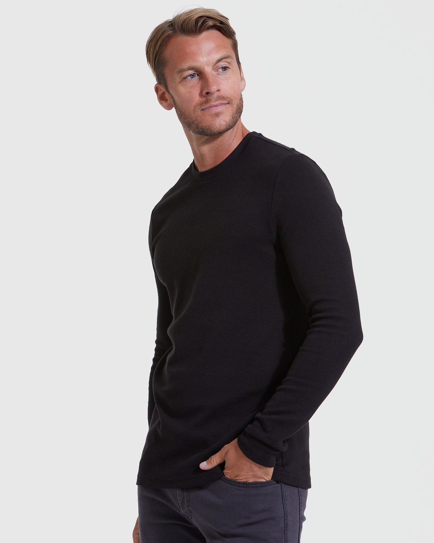 Cottry Black Waffle Long Sleeve Crew Neck - product image 3