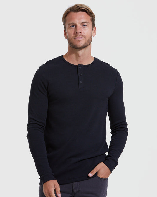 Cottry Black Waffle Long Sleeve Henley - product image 1