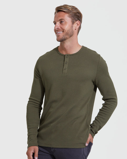 Cottry Military Green Waffle Long Sleeve Henley - product image 1