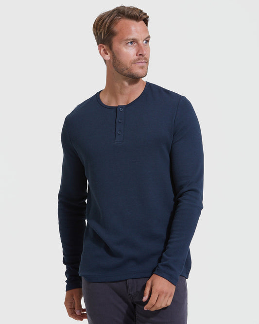 Cottry Navy Waffle Long Sleeve Henley - product image 1