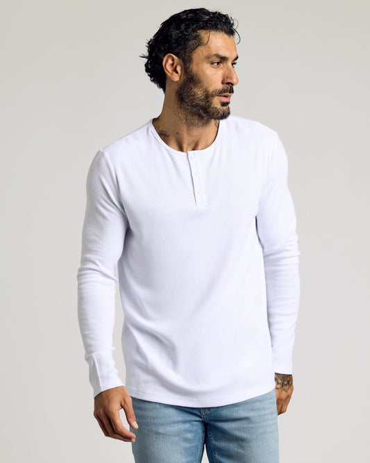 Cottry White Waffle Long Sleeve Henley - product image 1