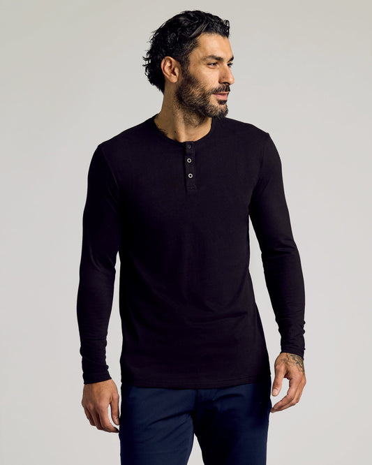 Cottry Black Tall Classic Long Sleeve Henley - product image 1