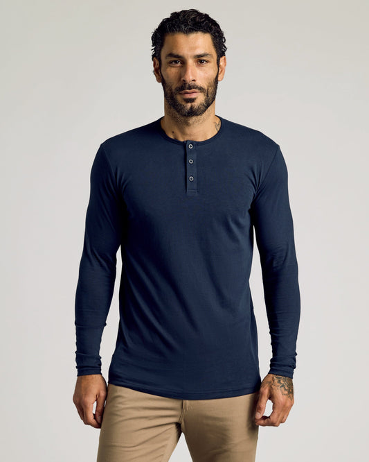 Cottry Navy Long Sleeve Tall Classic Henley - product image 1