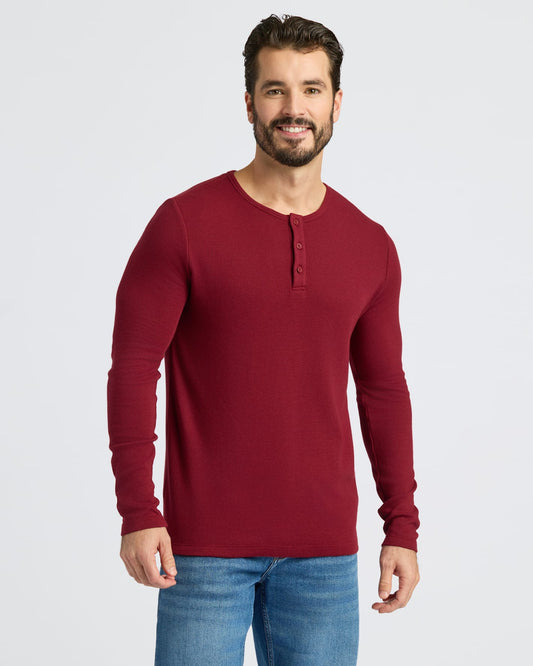 Cottry Dark Maroon Waffle Long Sleeve Henley - product image 1