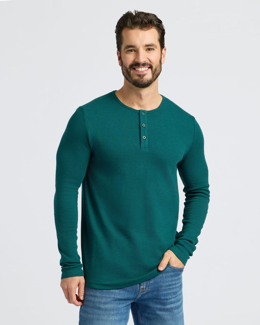Cottry Deep Emerald Waffle Long Sleeve Henley - product image 1