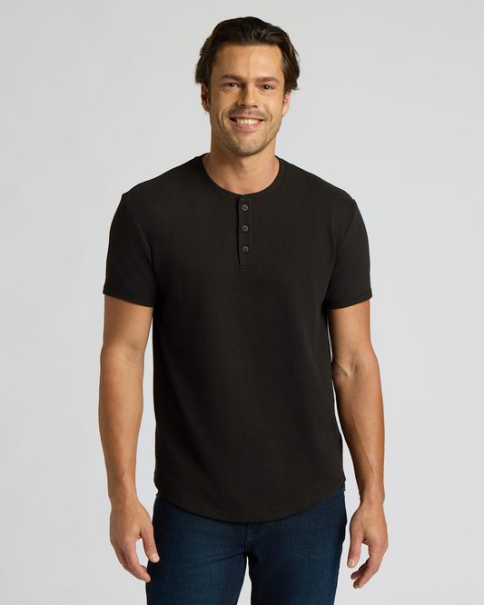 Cottry Black Heavyweight Curved Hem Henley - product image 1